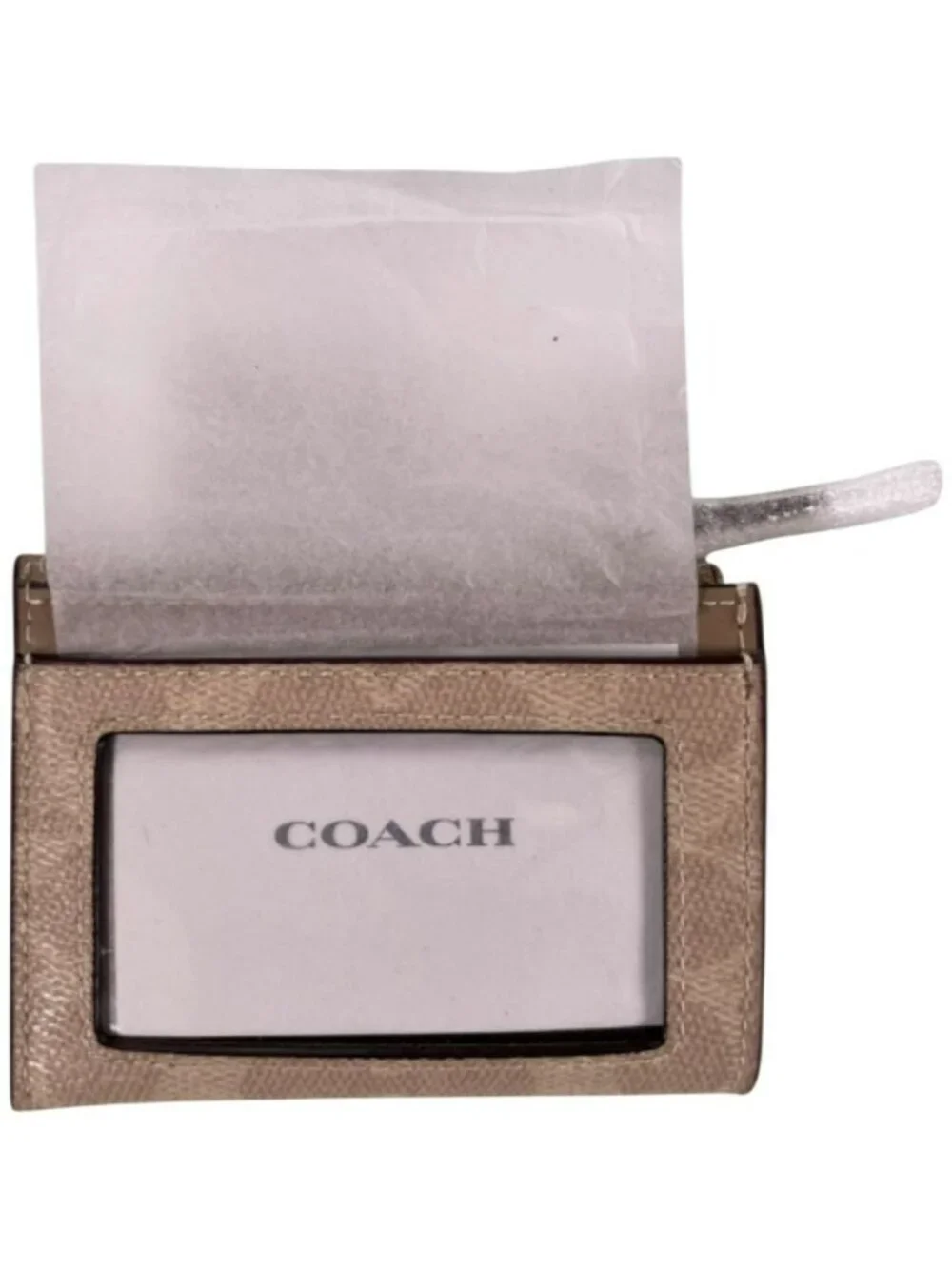 Coach Mini Skinny ID Case Key Ring Beige & Brown Authentic NEW